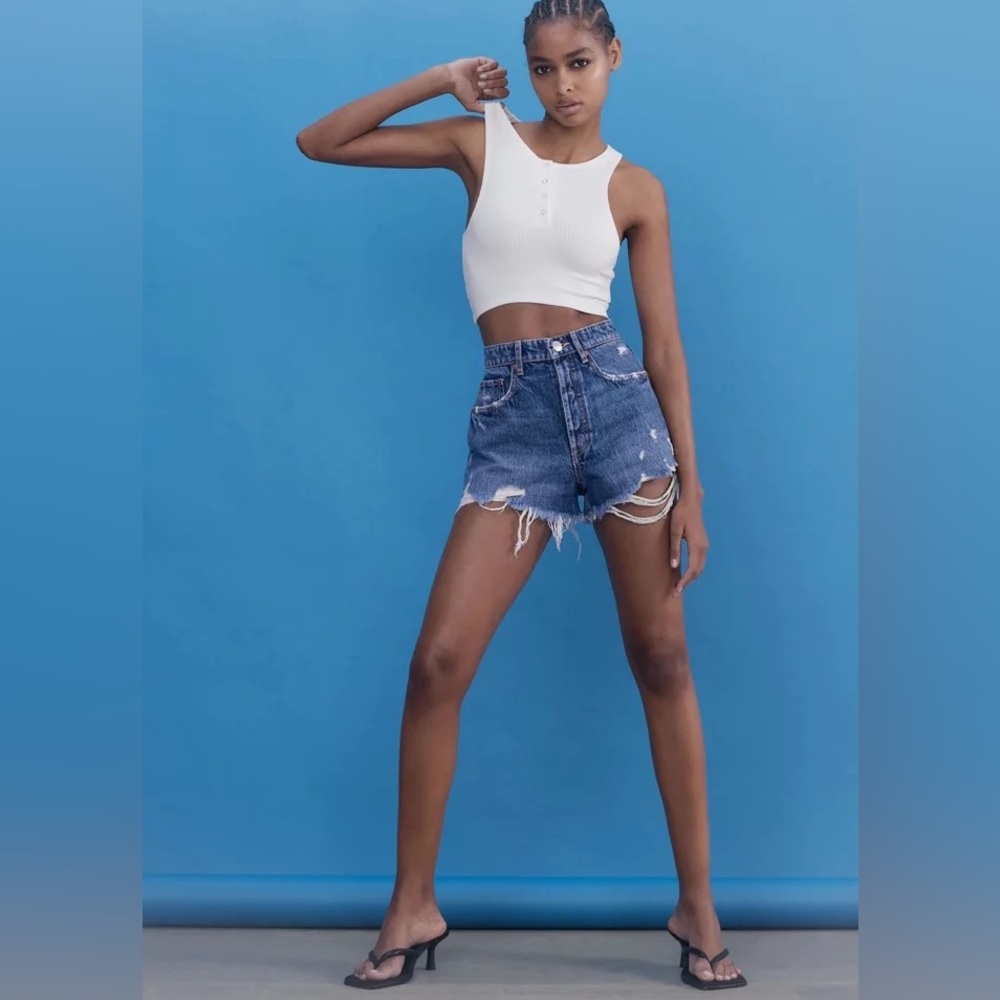 Zara high rise denim shorts